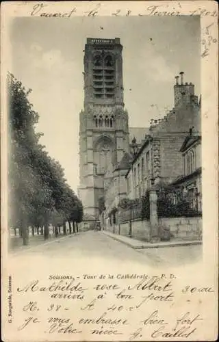 Ak Soissons Aisne, Turm der Kathedrale