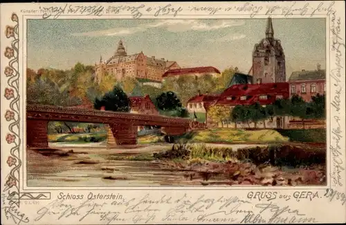 Litho Gera Thüringen, Schloss Osterstein, Untermhaus
