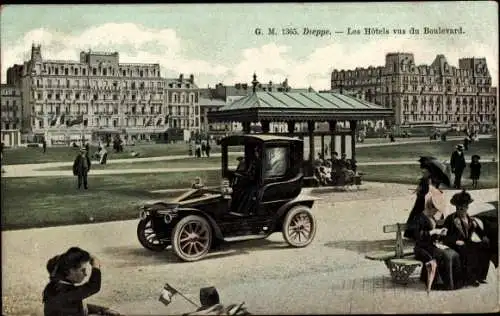 Ak Dieppe Seine Maritime, Hotels vom Boulevard aus gesehen, Auto