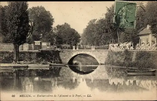 Ak Melun Seine et Marne, Embarcadere de l'Almont, Le Pont