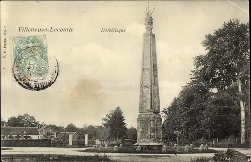Ak Villeneuve le Comte Seine et Marne, Der Obelisk