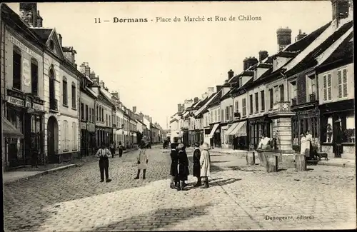 Ak Marne de Dorman, Marktplatz und Rue de Châlons