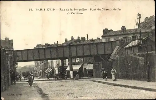 Ak Paris XVII, Rue de la Jonquière, Ceinture-Eisenbahnbrücke