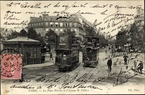 Ak Paris XVII, Place Pereire, Avenue de Villiers, Straßenbahn