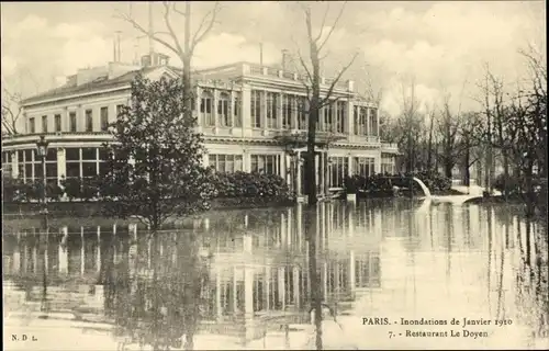 Ak Paris VIII, Restaurant le Doyen, Die große Seineflut 1910