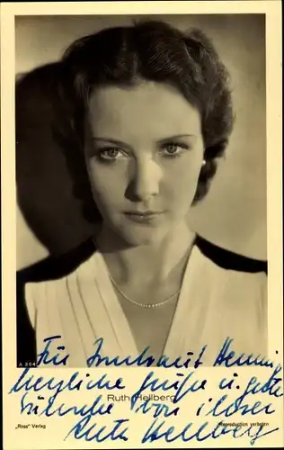 Ak Schauspielerin Ruth Hellberg, Portrait, Autogramm