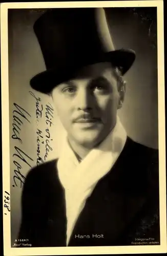 Ak Schauspieler Hans Holt, Portrait, Zylinder, Autogramm