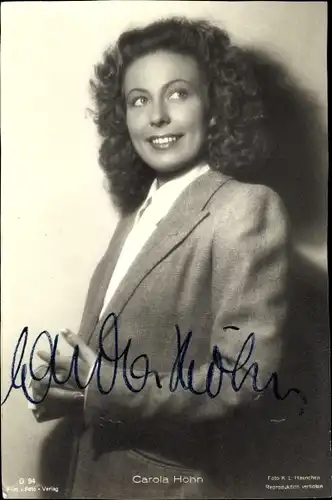 Ak Schauspielerin Carola Höhn, Portrait, Autogramm