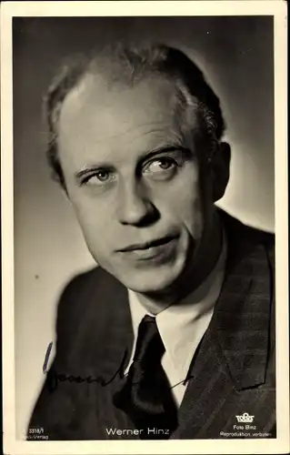 Ak Schauspieler Werner Hinz, Portrait, Ross 3318/1, Autogramm