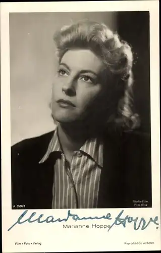 Ak Schauspielerin Marianne Hoppe, Portrait, Autogramm