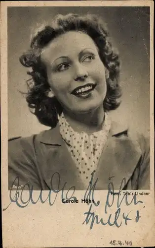 Ak Schauspielerin Carola Höhn, Portrait, Autogramm