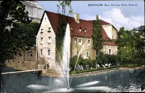 Ak Ehrenfeld Bochum im Ruhrgebiet, Haus Rechen, Städtisches Museum, Springbrunnen