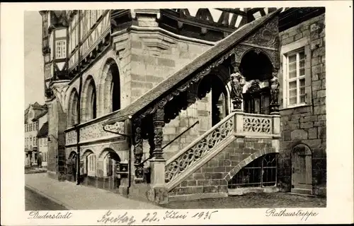 Ak Duderstadt im Eichsfeld, Rathaustreppe