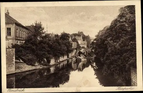 Ak Osnabrück in Niedersachsen, Hasepartie, Brücke, Gebäude, Bäume