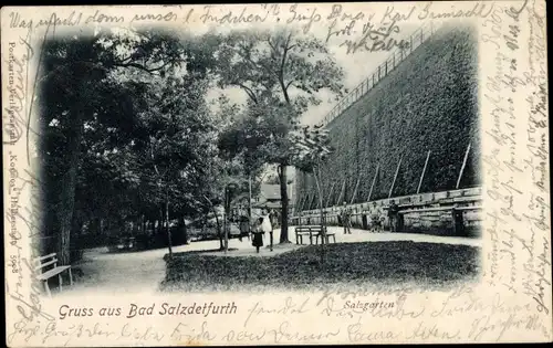 Ak Bad Salzdetfurth in Niedersachsen, Salzgarten, Passanten, Mauer