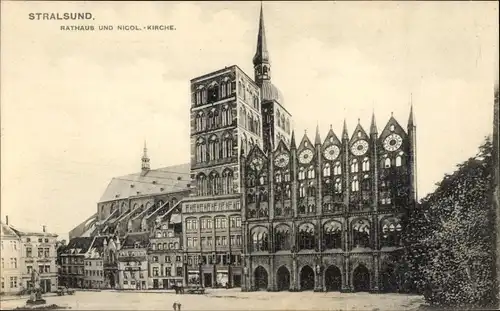 Ak Stralsund in Vorpommern, Rathaus, Nicol.-Kirche