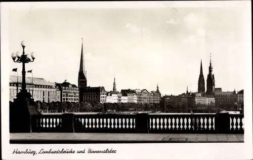 Ak Hamburg Mitte Altstadt, Lombardsbrücke, Binnenalster, Kirchtürme
