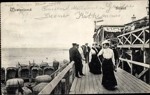 Ak Westerland auf Sylt, Strandkörbe, Steg, Passanten