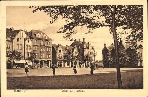 Ak Castrop Rauxel im Ruhrgebiet, Markt mit Postamt