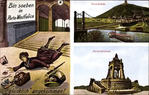 Ak Porta Westfalica an der Weser, Weserbrücke, Porta Denkmal