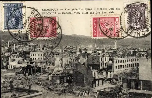 Ak Saloniki Saloniki Thessaloniki Griechenland, Gesamtansicht nach dem Brand
