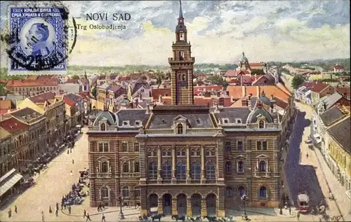 Künstler Ak Novi Sad Újvidék Neusatz Serbien, Amtsgebäude, Platz