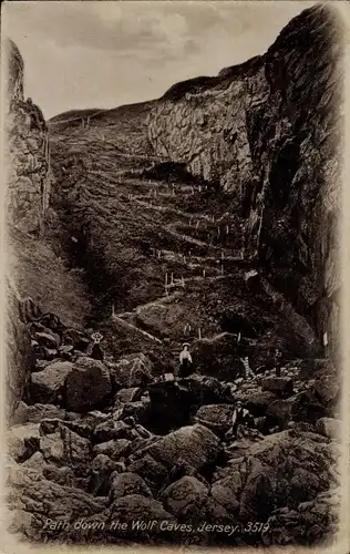 Ak Jersey Channel Island, Weg hinunter zu den Wolf Caves