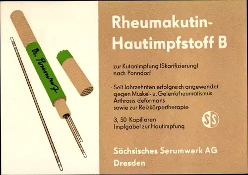 Ak Dresden, Sächsisches Serumwerk AG, Zirkusstraße 40, Reklame, Rheumakutin Hautimpfstoff