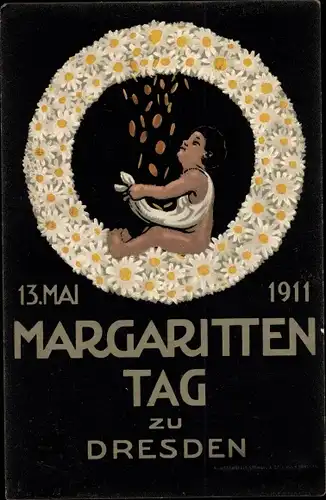 Künstler Ak Dresden, Margaritten Tag 1911, Blumentag, Kranz, Geldregen