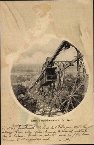 Jugendstil Präge Passepartout Ak Dresden Nordost Loschwitz, Erste Bergschwebebahn der Welt