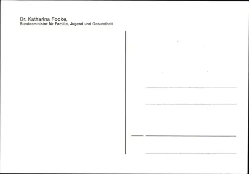 Ak Katharina Focke, Politikerin, Portrait, Autogramm