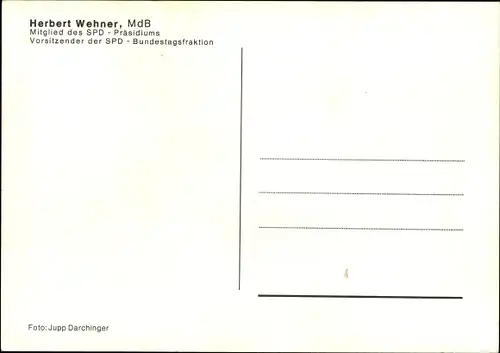 Ak Stellvertretender Vorsitzender der SPD, Herbert Wehner, Portrait, Autogramm