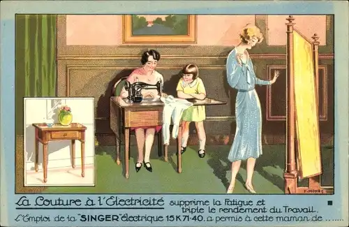 Künstler Ak Neuilly sur Seine Hauts de Seine,La Couture à l'Électricité, Singer Nähmaschine, Reklame
