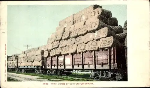 Ak USA, Güterzug mit Baumwolle für den Export