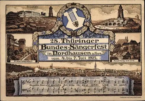 Lied Wappen Ak Nordhausen am Harz, 28. Thüringer Bundes-Sängerfest 1925, Kyffhäuser, Dom