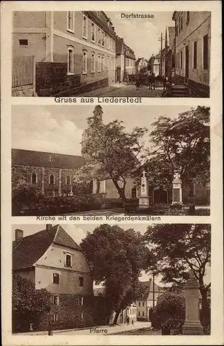 Ak Liederstädt Querfurt, Dorfstraße, Kirche, Kriegerdenkmäler, Pfarre