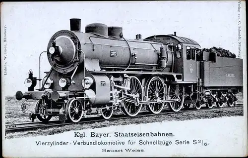 Ak Deutsche Eisenbahn, Bayer. Staatseisenbahnen, Dampflok Nr. 3322