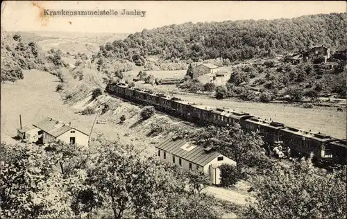 Ak Jaulny Meurthe et Moselle, Krankensammelstelle, Eisenbahn, I WK