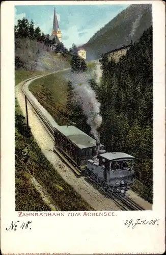 Ak Eben am Achensee Tirol, Zahnradbahn zum Achensee, Dampflok, Waggon