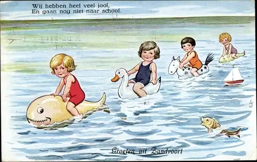 Künstler Ak Scheuermann, Willi, Zandvoort, Kinder baden im Meer, Aufblastiere