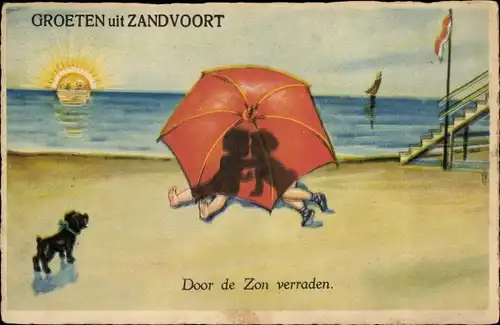 Künstler Ak Scheuermann, Willi, Zandvoort, Liebespaar hinter einem Sonnenschirm