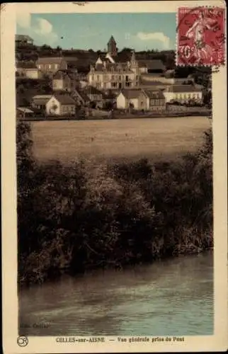 Ak Celles sur Aisne, Gesamtansicht von der Brücke aus