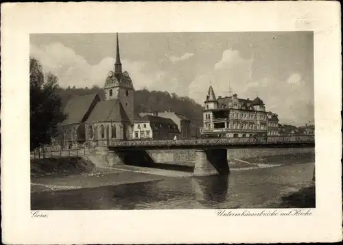 Ak Untermhaus Gera in Thüringen, Untermhäuserbrücke, Kirche