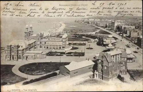 Ak Dieppe Seine Maritime, General View, Blick über die Dächer, Küste, Moorish Casino