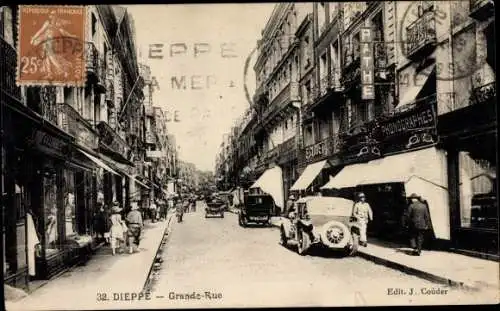 Ak Dieppe Seine Maritime, Grande Rue, Autos, Geschäfte