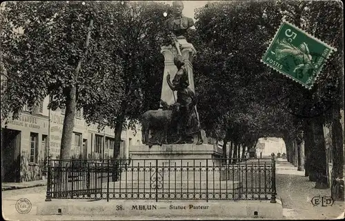 Ak Melun Seine et Marne, Pasteur-Statue