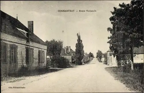 Ak Connantray Vaurefroy Marne, Route Nationale, Straßenpartie