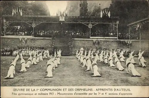 Ak Paris XVI Passy, Werk der Orphans-Apprentis von Auteuil, Turnfest 1913