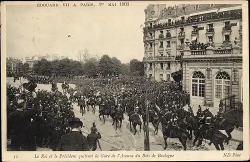 Ak Paris XVI Passy, Avenue du Bois de Boulogne, Edward VII., Der König und der Präsident 1903