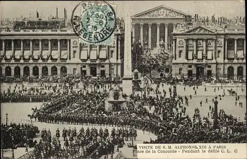 Ak Paris VIII, Place de la Concorde, Besuch von HM Alphonse XIII